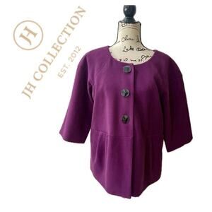 JH COLLECTION COAT‎ 3/4 PEACOAT CROPPED CRANBERRY PURPLE SZ 1X MINIMALIST CHIC